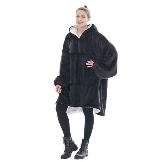 Black Oversized Wearable Blanket Hoodie - Ultra Soft & Cozy Snuggle Pullover for Adults - Mekamart Australia