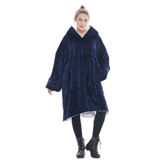 Navy Blue Oversized Wearable Blanket Hoodie - Ultra Soft & Cozy Snuggle Pullover for Adults - Mekamart Australia