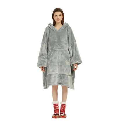 Silver Grey Oversized Wearable Blanket Hoodie - Ultra Soft & Cozy Snuggle Pullover for Adults - Mekamart Australia