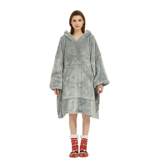 Silver Grey Oversized Wearable Blanket Hoodie - Ultra Soft & Cozy Snuggle Pullover for Adults - Mekamart Australia