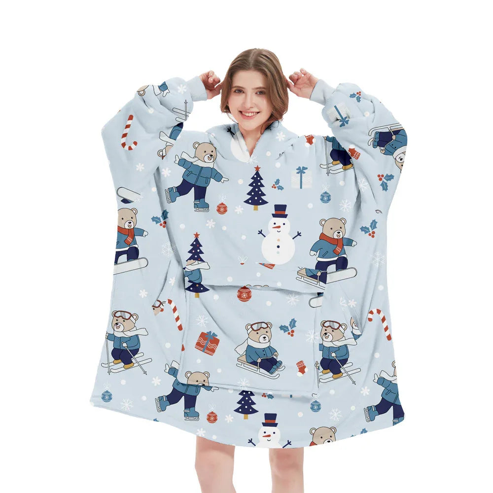 Snowman Oversized Wearable Blanket Hoodie - Ultra Soft & Cozy Snuggle Pullover for Adults - Mekamart Australia