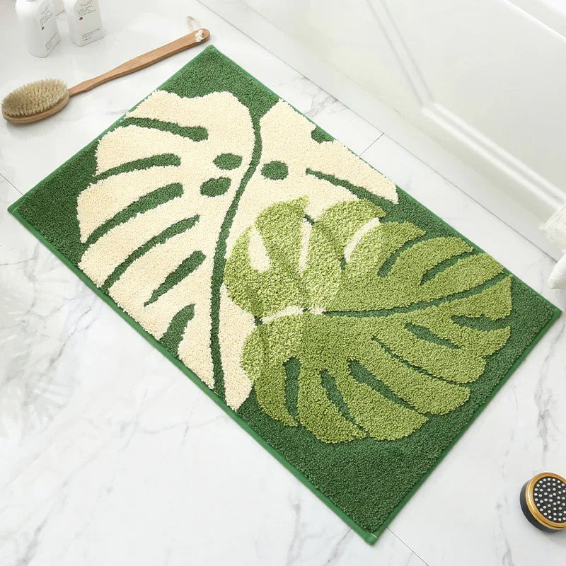Leaves Fall in Autumn - Green Jacquard Bathroom Mat - Super Absorbent Non-Slip Rug (40x60cm), Toilet Floor Mat for Bathroom/Bedroom/Entryway - Mekamart Australia