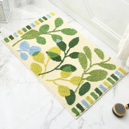 Leaves Jacquard Bathroom Mat - Super Absorbent Non-Slip Rug (40x60cm), Toilet Floor Mat for Bathroom/Bedroom/Entryway - Mekamart Australia