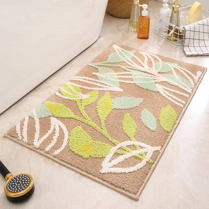 Brown Green Leaves Bathroom Mat - Super Absorbent Non-Slip Rug (40x60cm), Toilet Floor Mat for Bathroom/Bedroom/Entryway - Mekamart Australia