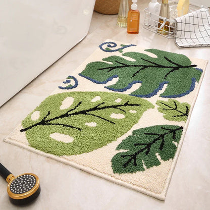 Big Leaves Bathroom Mat - Super Absorbent Non-Slip Rug (40x60cm), Toilet Floor Mat for Bathroom/Bedroom/Entryway - Mekamart Australia