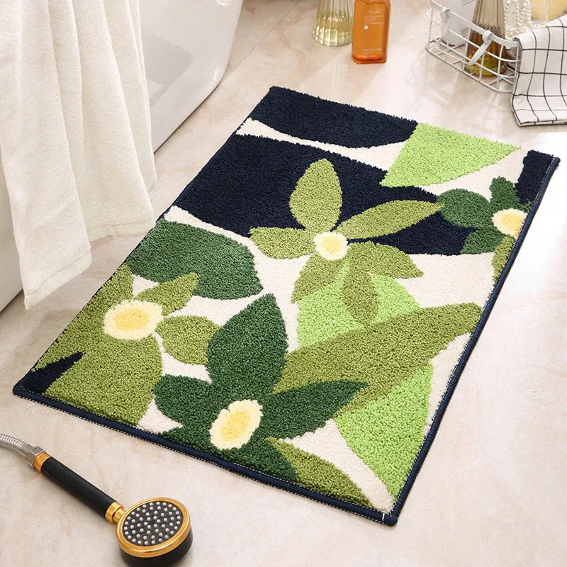 Green Pattern Bathroom Mat - Super Absorbent Non-Slip Rug (40x60cm), Toilet Floor Mat for Bathroom/Bedroom/Entryway - Mekamart Australia