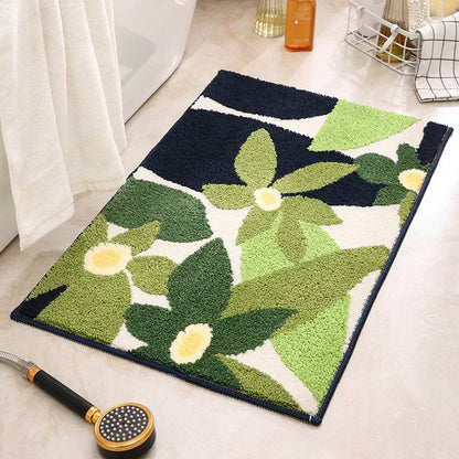 Green Pattern Bathroom Mat - Super Absorbent Non-Slip Rug (40x60cm), Toilet Floor Mat for Bathroom/Bedroom/Entryway - Mekamart Australia
