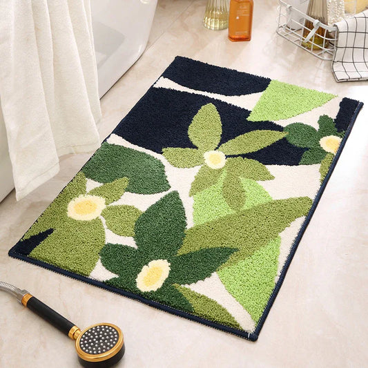 Green Pattern Bathroom Mat - Super Absorbent Non-Slip Rug (40x60cm), Toilet Floor Mat for Bathroom/Bedroom/Entryway - Mekamart Australia