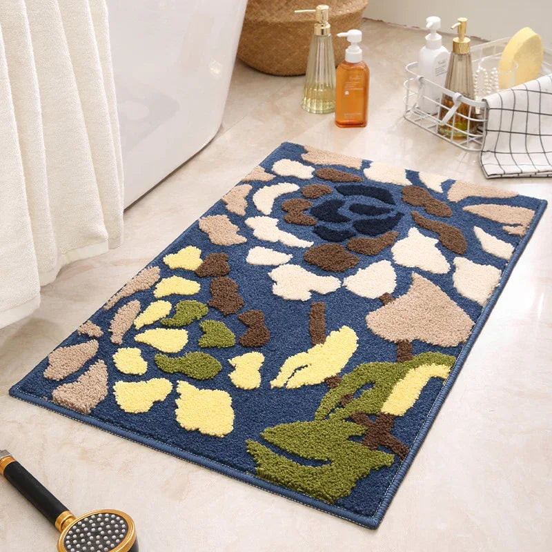 Blue Pattern Bathroom Mat - Super Absorbent Non-Slip Rug (40x60cm), Toilet Floor Mat for Bathroom/Bedroom/Entryway - Mekamart Australia