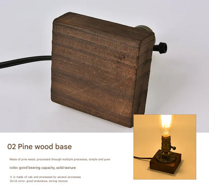 Rustic Industrial Table Lamp Vintage Wooden Base Accent Light - Mekamart Australia