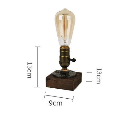 Rustic Industrial Table Lamp Vintage Wooden Base Accent Light - Mekamart Australia