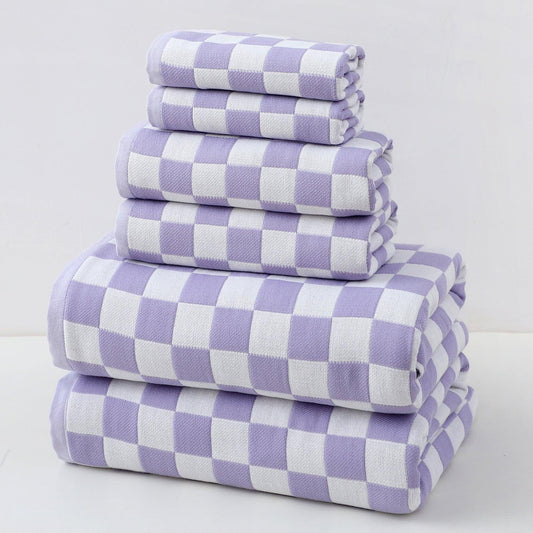 Purple Ultra-Soft 100% Cotton Gauze 6-Piece Towel Set | Absorbent & Quick-Dry Bath Towel - Mekamart Australia