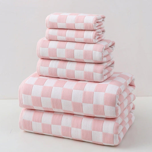 Pink Ultra-Soft 100% Cotton Gauze 6-Piece Towel Set | Absorbent & Quick-Dry Bath Towel - Mekamart Australia