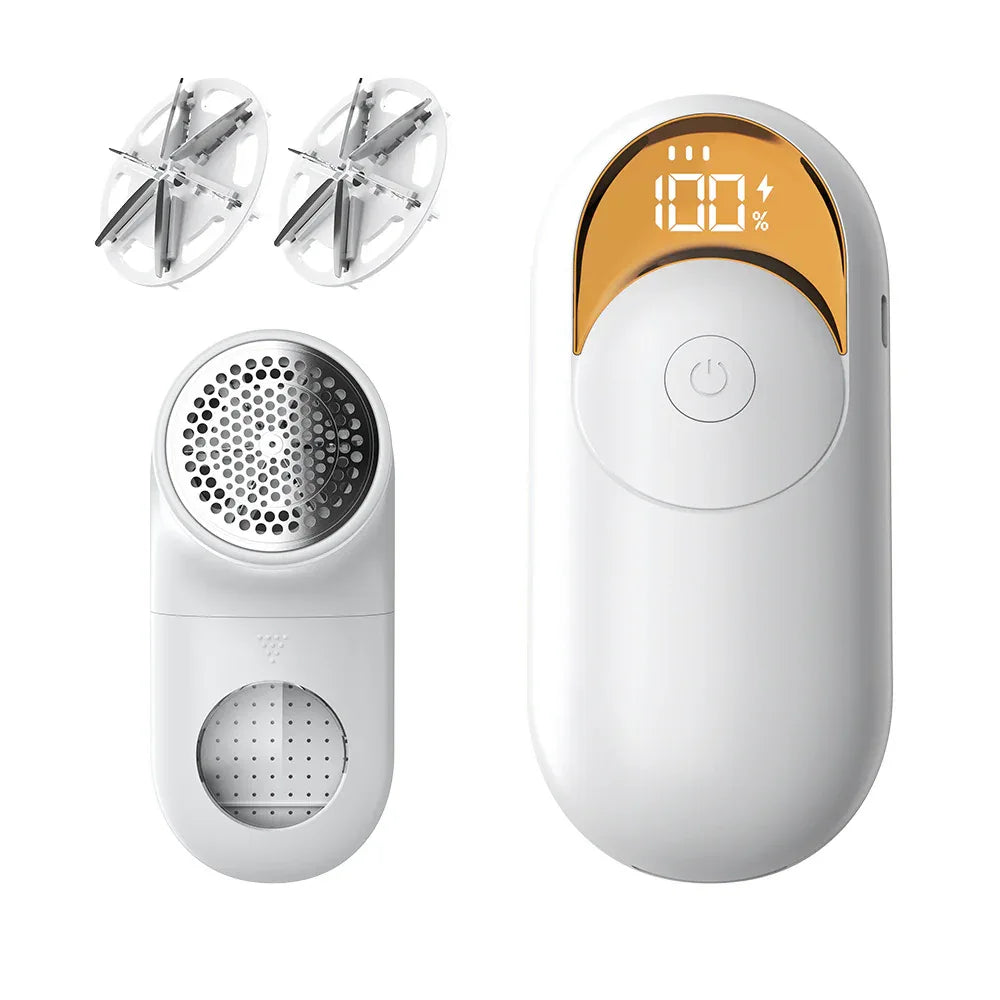 White Digital Display Electric Lint Remover - 3-Speed USB Rechargeable Fabric Shaverc - Mekamart Australia