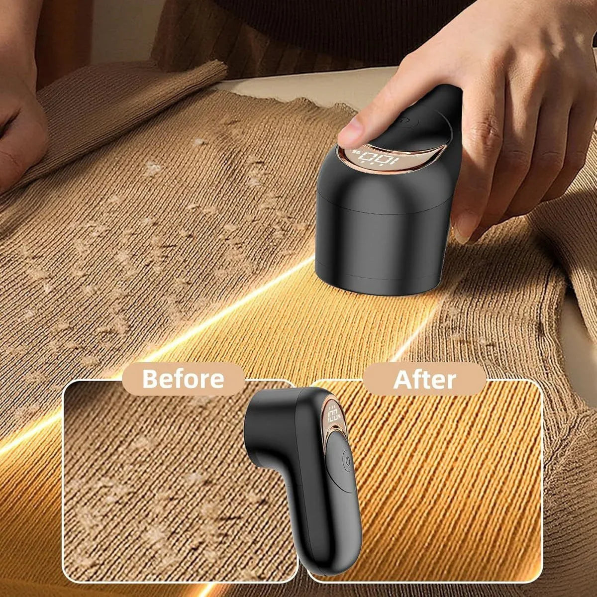 White Digital Display Electric Lint Remover - 3-Speed USB Rechargeable Fabric Shaverc - Mekamart Australia