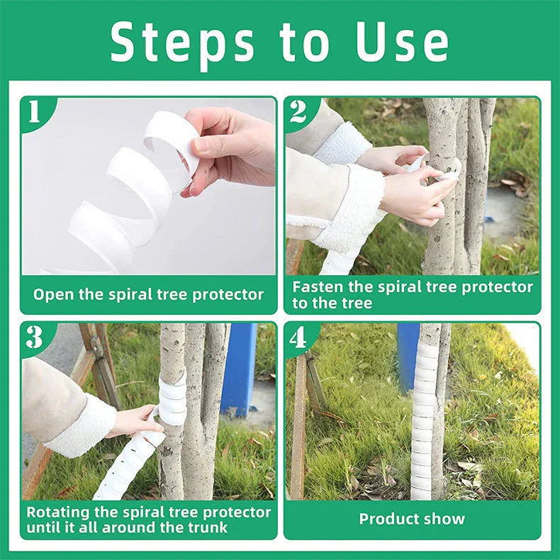 White 4-Pack Spiral Tree Trunk Protector Guard - Flexible Sapling Bark Shield - Mekamart Australia