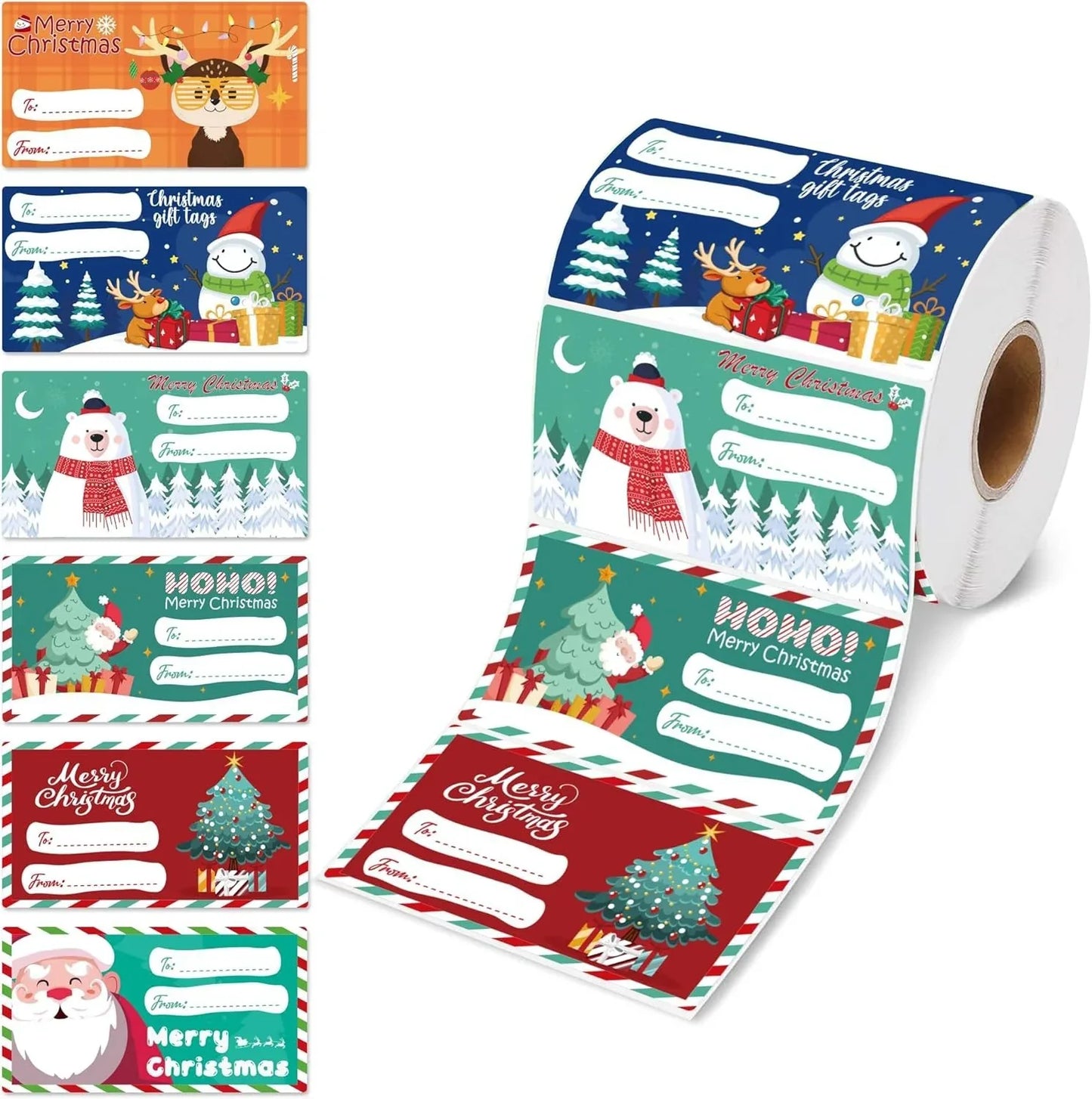 Set of 4 Christmas Gift Tag Sticker Rolls - 2000 Self-Adhesive Labels for Presents - Mekamart Australia