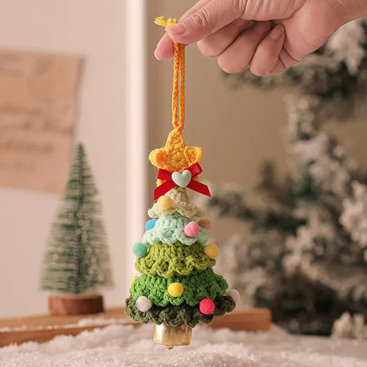 2PCS Green Handmade-Style Crochet Christmas Tree Ornament - Festive Plush Hanging Decor for Home & Car - Mekamart Australia