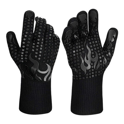 Black a Pair Of Extreme Heat Resistant BBQ Gloves (500°C) - Aramid Fiber with Non-Slip Silicone Grip for Grilling & Oven Use - Mekamart Australia