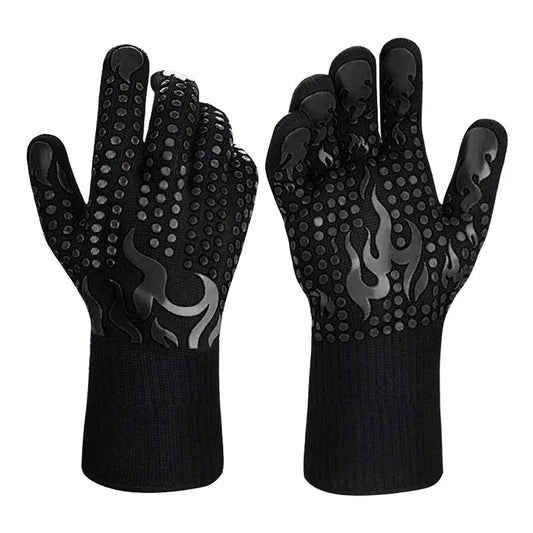 Black a Pair Of Extreme Heat Resistant BBQ Gloves (500°C) - Aramid Fiber with Non-Slip Silicone Grip for Grilling & Oven Use - Mekamart Australia