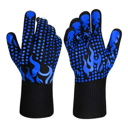 Blue a Pair Of Extreme Heat Resistant BBQ Gloves (500°C) - Aramid Fiber with Non-Slip Silicone Grip for Grilling & Oven Use - Mekamart Australia