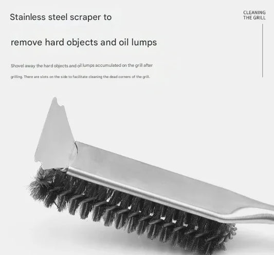 Plastics Handle Heavy Duty BBQ Grill Brush - Stainless Steel Wire Cleaner with Scraper for Effortless Grate Cleaning - Mekamart Australia