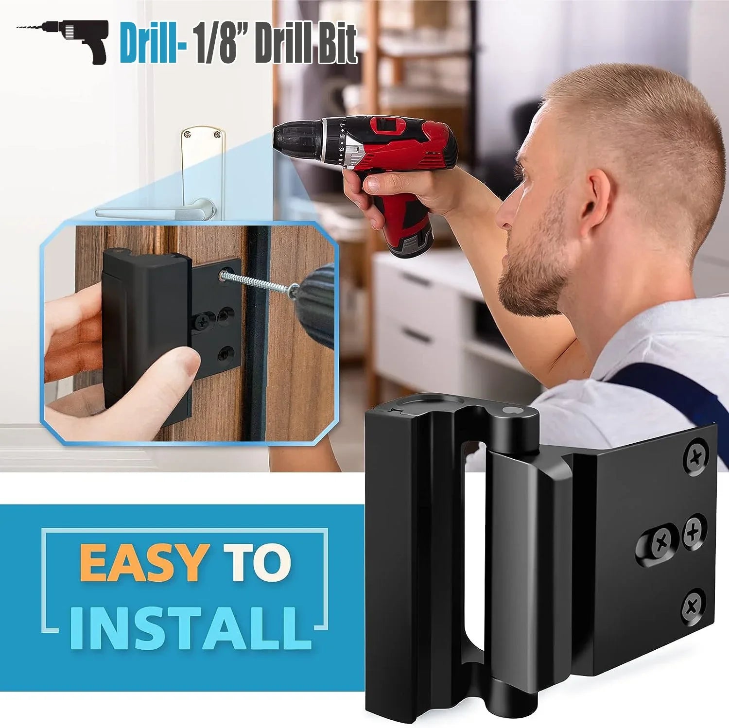 Black Heavy-Duty Hotel Style Security Door Lock - Childproof Door Reinforcement Latch for Home Safety - Mekamart Australia