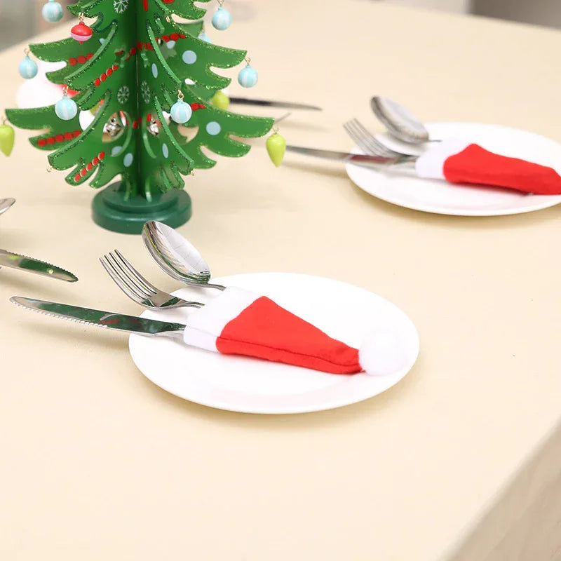 Mini Santa Hat Cutlery Holders (100-Pack) - Festive Christmas Wine Bottle Toppers & Table Decorations - Mekamart Australia