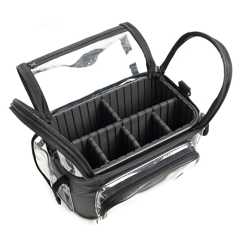 Black Professional Clear Makeup Case - Portable PVC Cosmetic Organizer with Adjustable Dividers & Shoulder Strap - Mekamart Australia