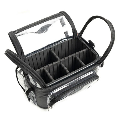 Black Professional Clear Makeup Case - Portable PVC Cosmetic Organizer with Adjustable Dividers & Shoulder Strap - Mekamart Australia