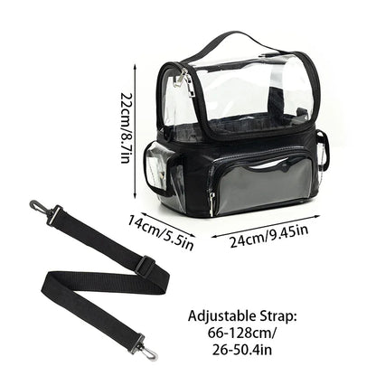 Black Professional Clear Makeup Case - Portable PVC Cosmetic Organizer with Adjustable Dividers & Shoulder Strap - Mekamart Australia
