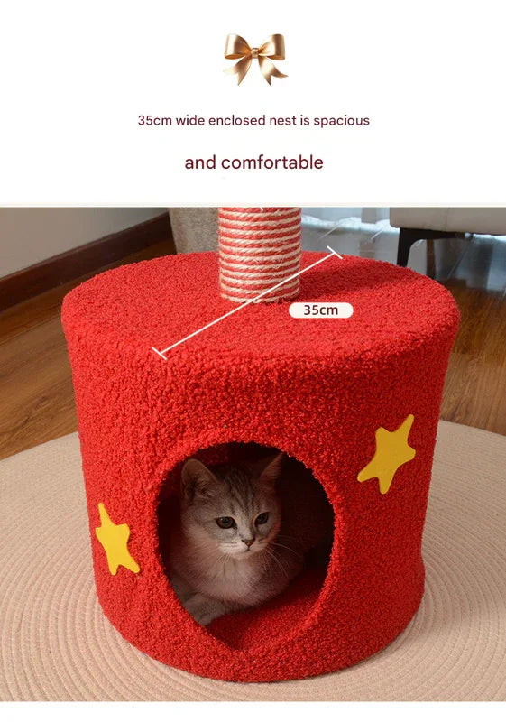 Festive Christmas Tree Cat Scratcher & Condo | 2-in-1 Sisal Post with Cozy Hideaway Bed - Mekamart Australia