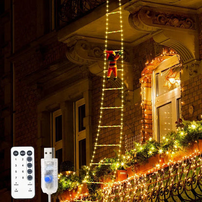 Festive Climbing Santa LED Ladder Light - USB Powered Outdoor Christmas Hanging Decoration with Remote(3m) - Mekamart Australia