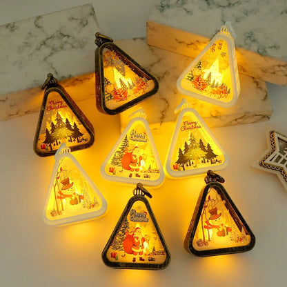 White Santa Claus Charming Christmas Scene Mini Lanterns (Set of 3) - Battery Operated LED Lights for a Cozy Holiday Glow - Mekamart Australia