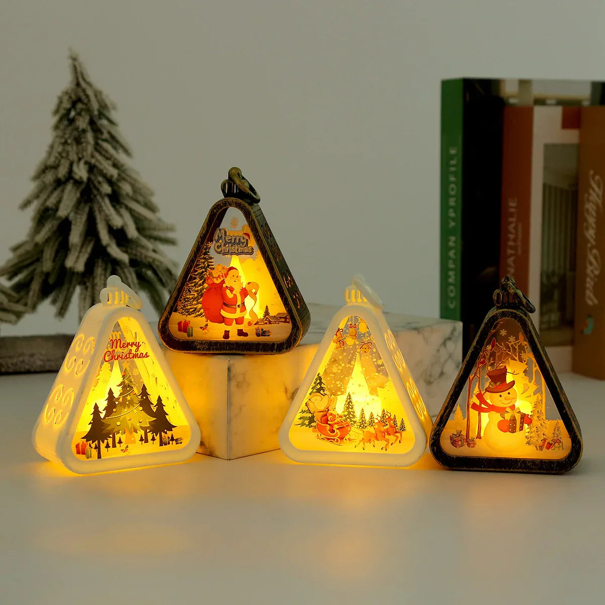 White Christmas tree Charming Christmas Scene Mini Lanterns (Set of 3) - Battery Operated LED Lights for a Cozy Holiday Glow - Mekamart Australia