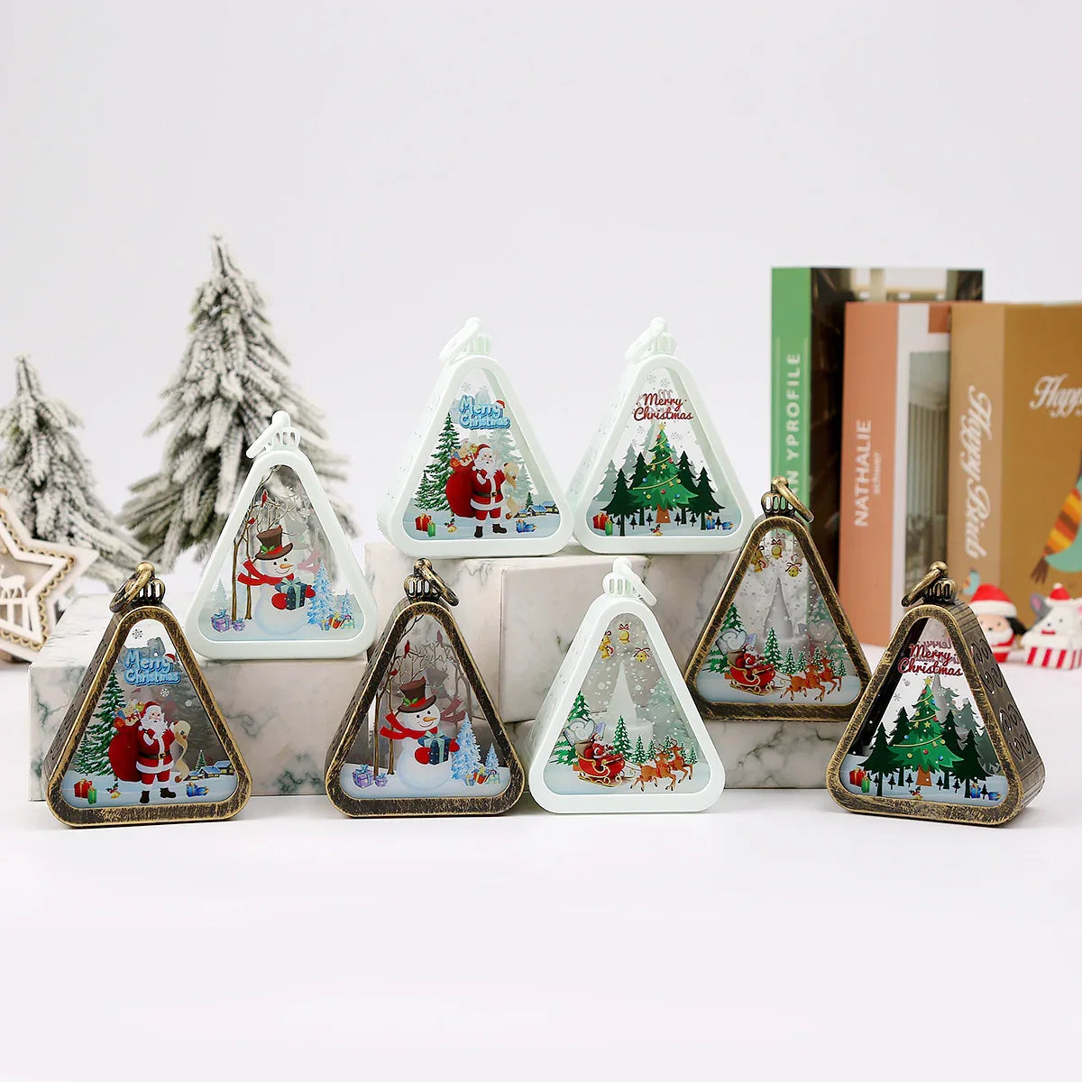 White Christmas tree Charming Christmas Scene Mini Lanterns (Set of 3) - Battery Operated LED Lights for a Cozy Holiday Glow - Mekamart Australia