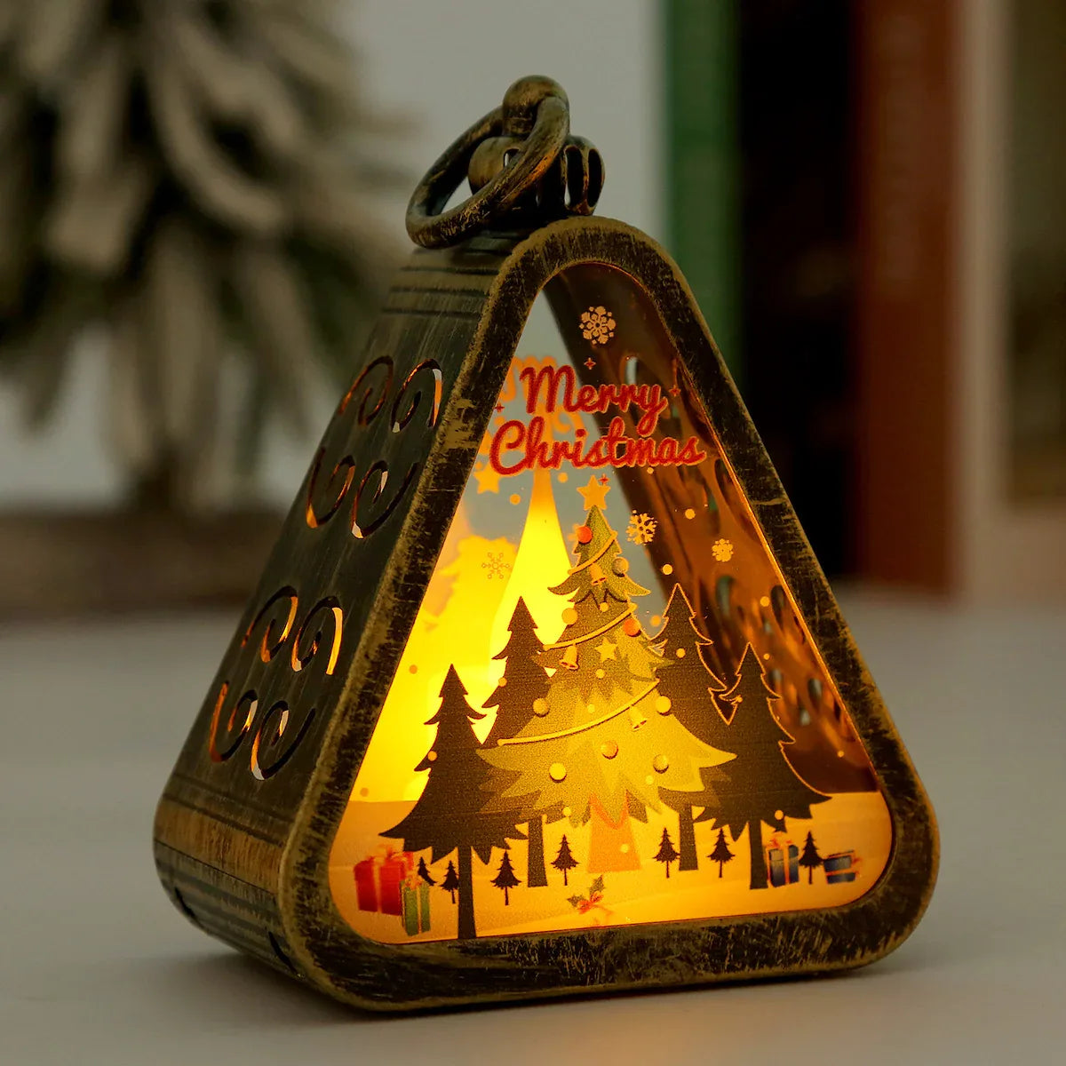 Bronze color Christmas tree Charming Christmas Scene Mini Lanterns (Set of 3) - Battery Operated LED Lights for a Cozy Holiday Glow - Mekamart Australia