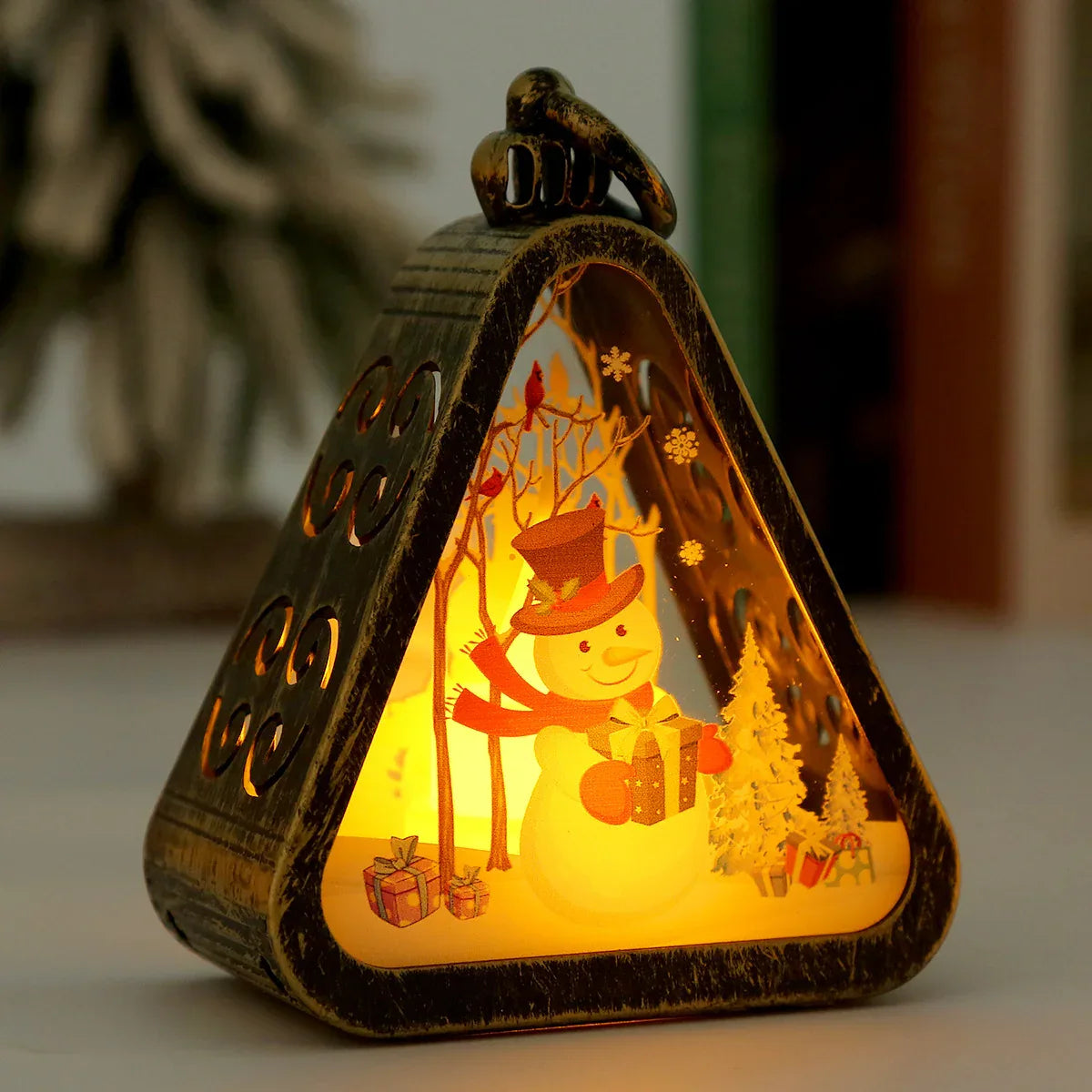 Bronze color Snowman Charming Christmas Scene Mini Lanterns (Set of 3) - Battery Operated LED Lights for a Cozy Holiday Glow - Mekamart Australia