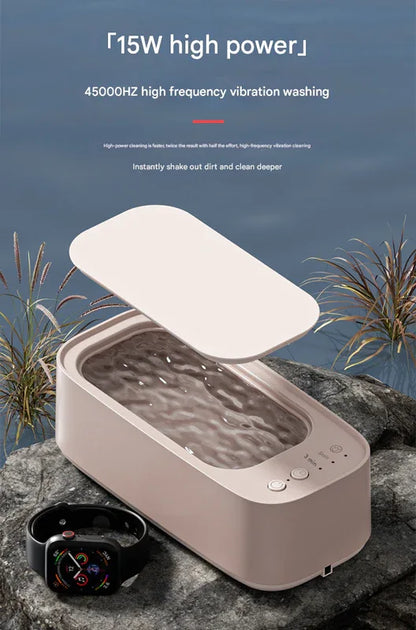 Silver Portable Ultrasonic Cleaner - 45kHz Professional High-Frequency Cleaning Machine for Jewellery, Glasses, Watches, and Makeup Brushes - Mekamart Australia