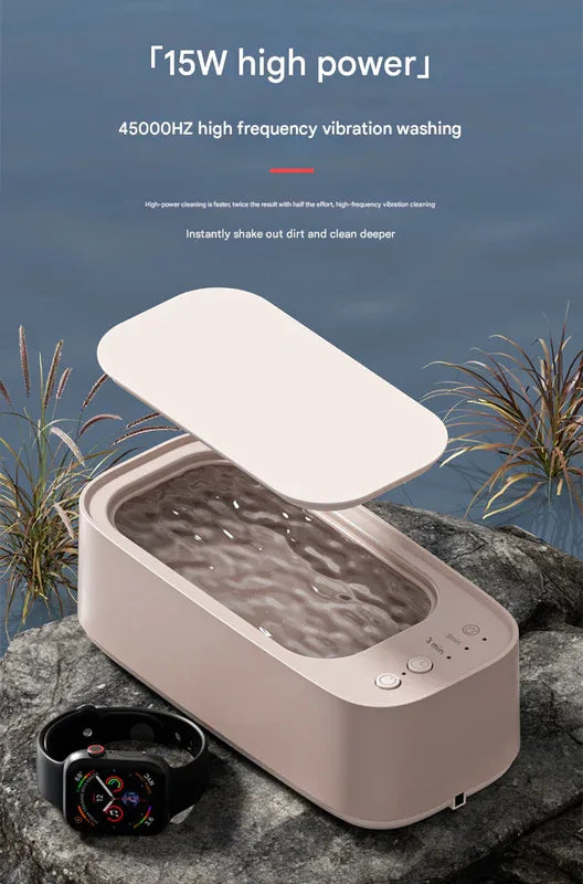 Pink Portable Ultrasonic Cleaner - 45kHz Professional High-Frequency Cleaning Machine for Jewellery, Glasses, Watches, and Makeup Brushes - Mekamart Australia