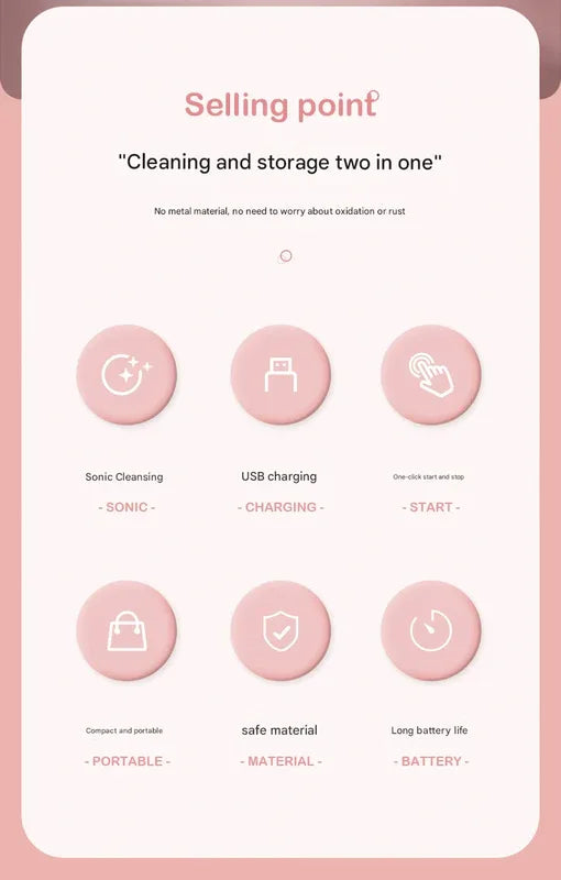 Pink Portable Ultrasonic Contact Lens Cleaner - Automatic Electric Cleaning Case with LED Makeup Mirror, USB Rechargeable for Travel & Home - Mekamart Australia