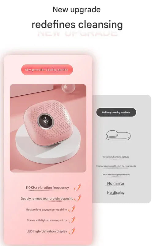 Purple Portable Ultrasonic Contact Lens Cleaner - Automatic Electric Cleaning Case with LED Makeup Mirror, USB Rechargeable for Travel & Home - Mekamart Australia