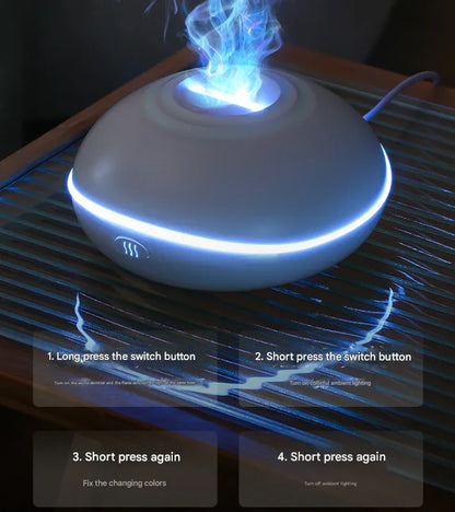 White Mini USB Aromatherapy Diffuser with Flame Projection - Portable Humidifier for Home and Car Use - Mekamart Australia