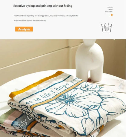 Among the flower fields 40S Pure Cotton Gauze Bath Towel - Extra Large, Thick, Soft, and Highly Absorbent for Adults - Mekamart Australia