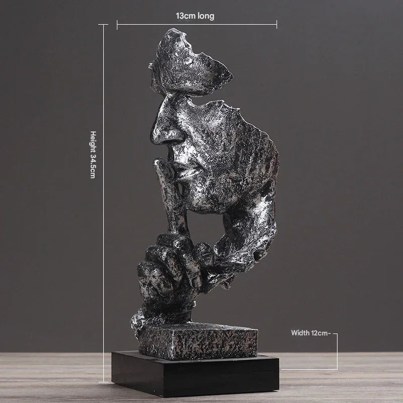 Silver Modern 'Silence is Golden' Abstract Sculpture - Nordic Resin Art Statue for Office & Living Room Decor - Mekamart Australia