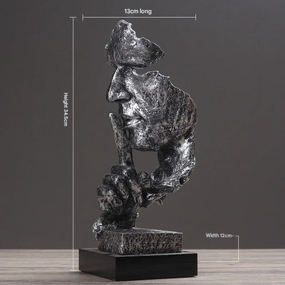 Silver Modern 'Silence is Golden' Abstract Sculpture - Nordic Resin Art Statue for Office & Living Room Decor - Mekamart Australia