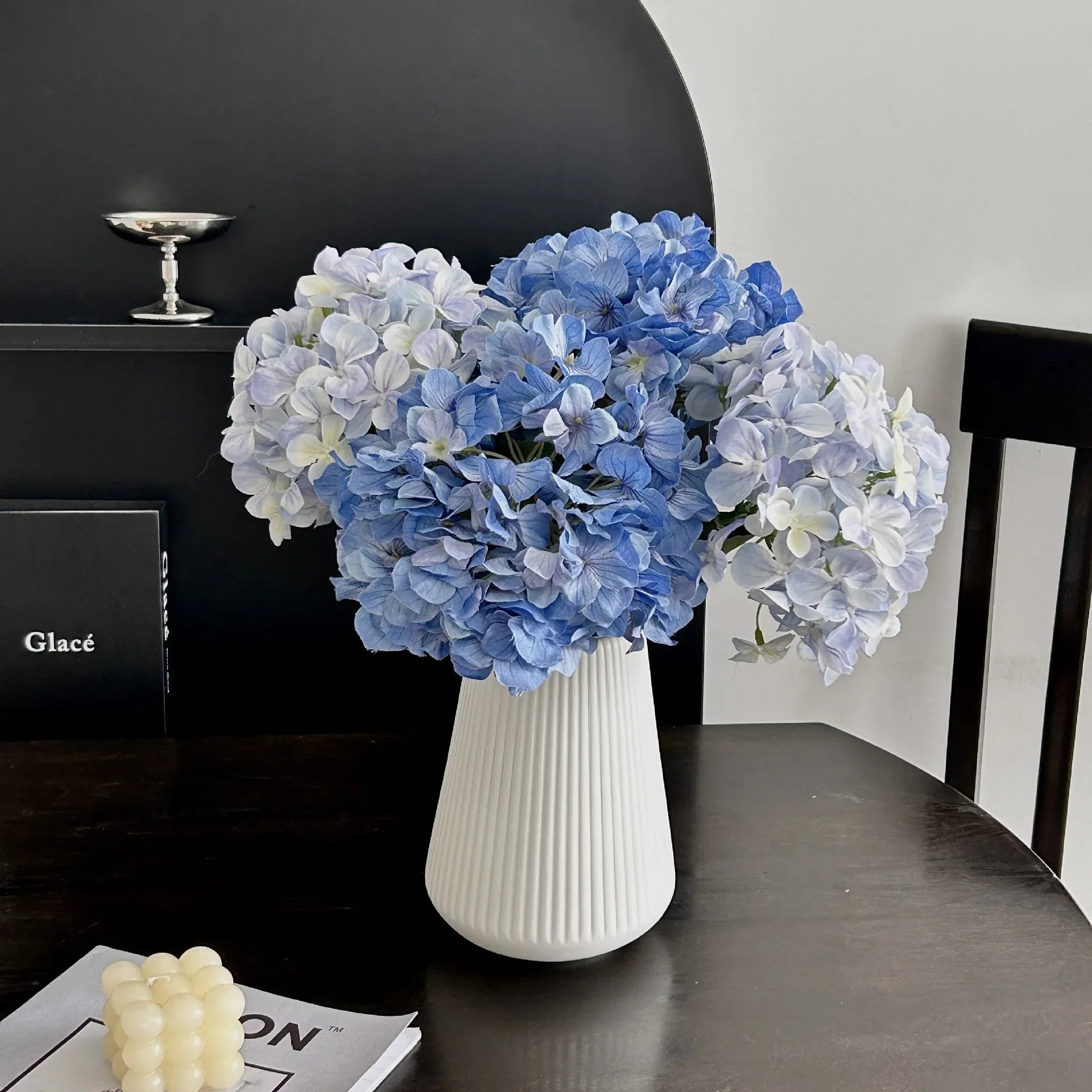 5-Piece Purple Premium Lifelike Hydrangea Artificial Flowers- 60cm Long Stem Faux Floral Bouquet for Home, Wedding & Vase Decor - Mekamart Australia