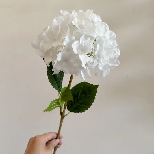 5-Piece White Premium Lifelike Hydrangea Artificial Flowers- 60cm Long Stem Faux Floral Bouquet for Home, Wedding & Vase Decor - Mekamart Australia