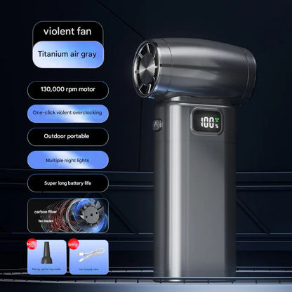Black Portable High-Speed Turbo Fan & Air Duster - 130,000 RPM Brushless Motor, Rechargeable Blower - Mekamart Australia