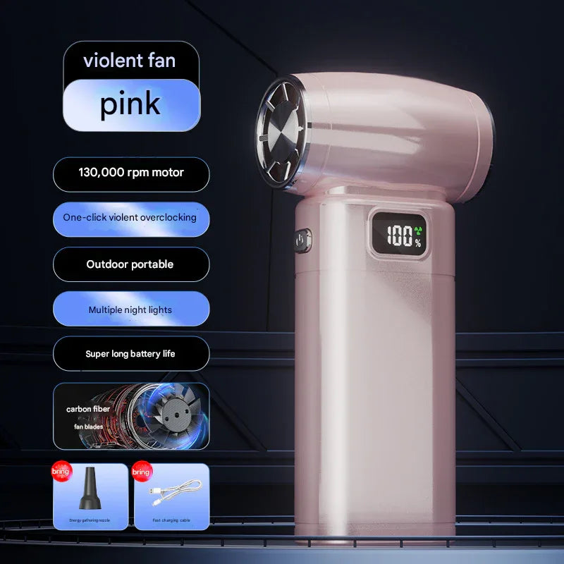 Pink Portable High-Speed Turbo Fan & Air Duster - 130,000 RPM Brushless Motor, Rechargeable Blower - Mekamart Australia